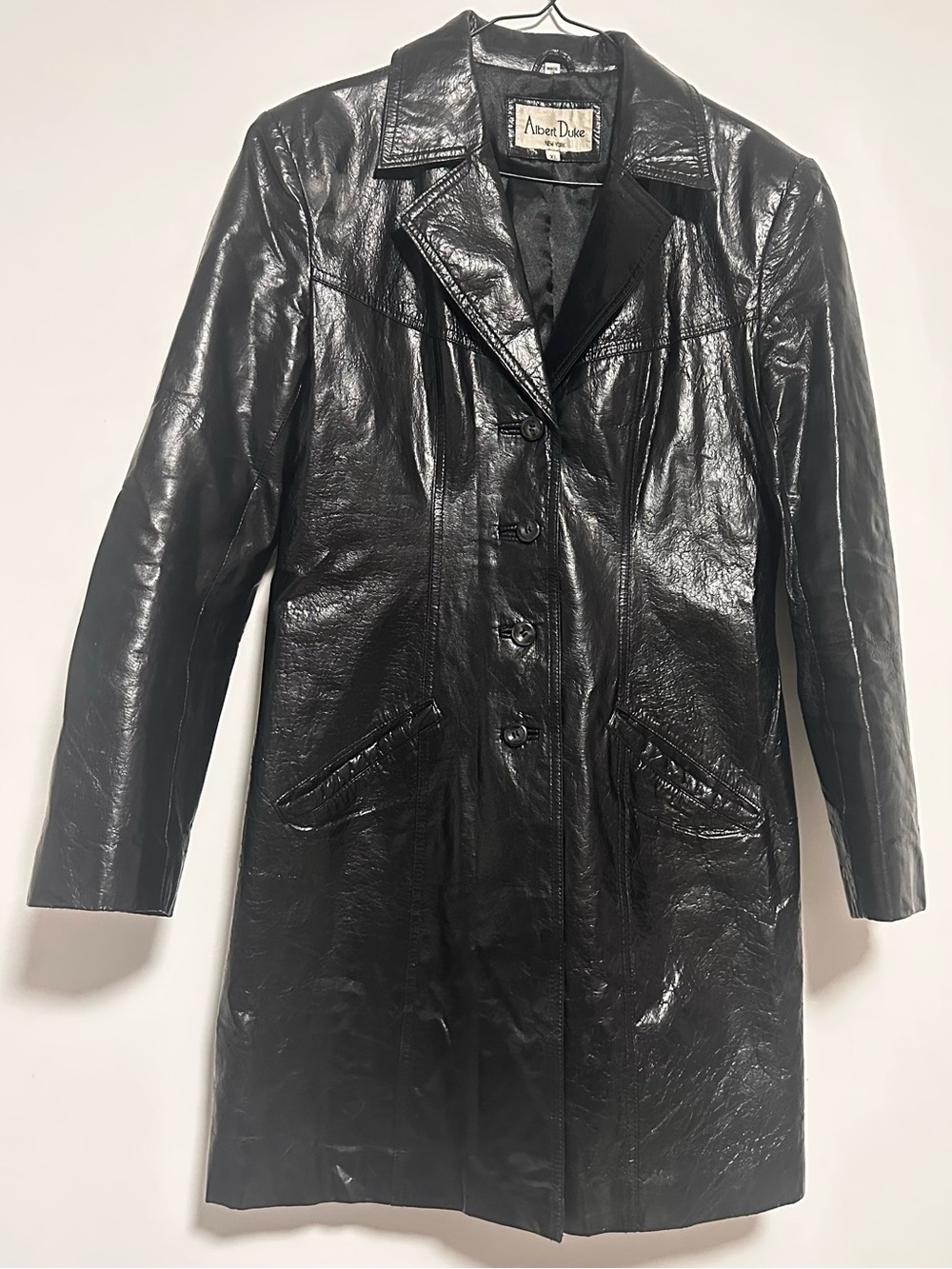Vintage Albert Duke New York Black Leather Long Jacket